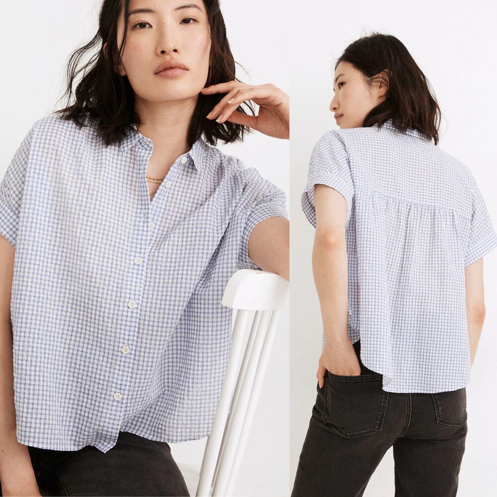 Madewell Blue & White Gingham Short-Sleeve Button Front Shirt